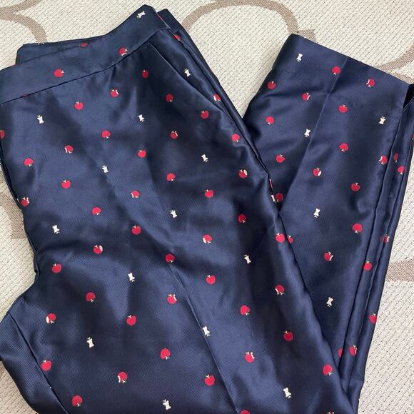 Talbots Pants - Talbots Apple Print Fully Lined Ankle Pants Petite size 16P Fruit Novelty Navy